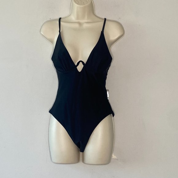NWT Ree Bees Modest One Piece Swimsuit Solid Black Wired Size Small - Picture 2 of 8
